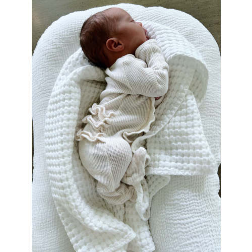 Organic Waffle Ruffle Zip Footie, Snow