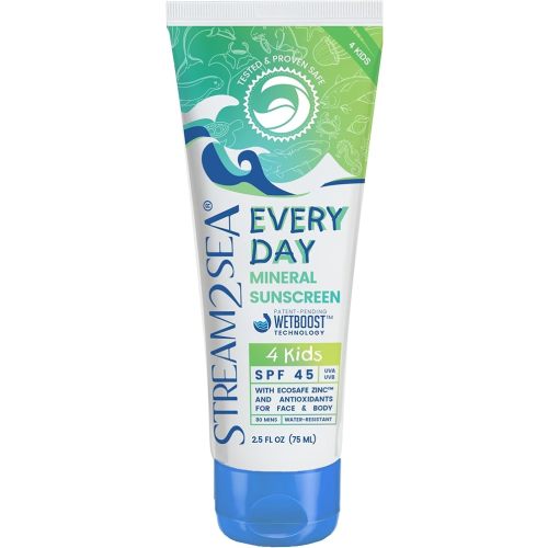 SPF 45 Every Day Kids Mineral Sunscreen | 2.5 Fl Oz Biodegradable, Paraben Free & Reef Safe Sunscreen for Face & Body for Kids | Non-Greasy, Lightweight & Sheer Mineral Protection Against UVA & UVB