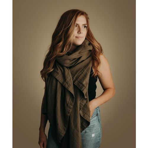 Indi by Kishu Baby GOTS Organic Muslin Nursing Cover Up for Breastfeeding, Breathable Nursing Shawl, Scarf, Privacy Nursing Cover for Breastfeeding Moms (Dark Olive)