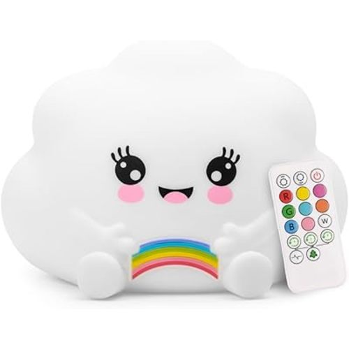 Lumipets Cloud Squishy Night Light for Kids | Soft Silicone Bedside Mood Lamp with Remote & Tap Control | Rechargeable Color Changing Night Light for Boys & Girls | Portable Nightlight with USB Cord