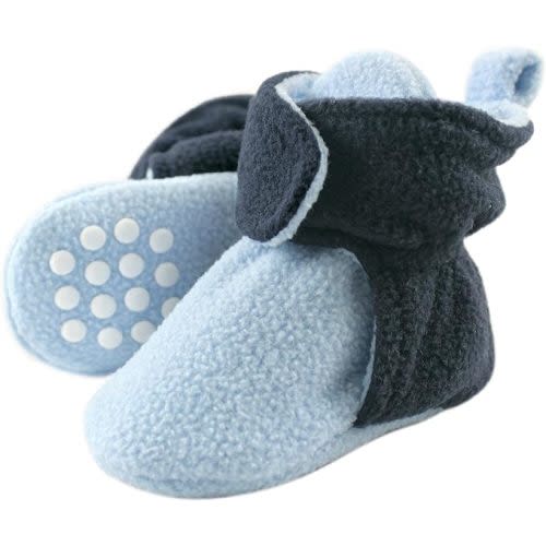 Luvable Friends Baby Girls' Cozy Fleece Booties - 6-12 Months Infant - Light Blue Navy