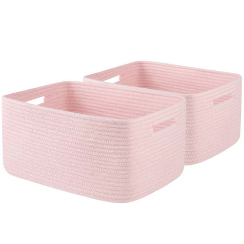 CHERISHGARD Cotton Storage Basket 2 Pieces 22L, 15.75"x11.81"x7.08" , Woven Storage Basket, Durable Cotton Rope Material, Multi-Functional Storage for Living Room Bedroom Bathroom