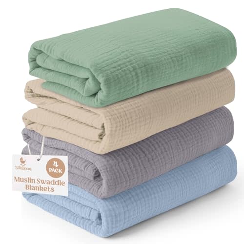 Muslin Swaddle Blankets - 4 Pack | Muslin Baby Blanket for Newborn Boy/Girl | Soft&Breathable Receiving Blankets | Newborn Swaddle Blanket (47" x 47")| Baby Essentials,Registry & Gift- Serene Pastels