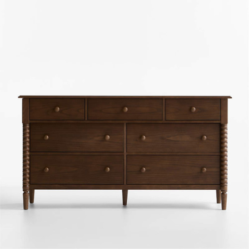 Jenny Lind 62" Deep Brown Wood Extra Wide 7-Drawer Kids Dresser