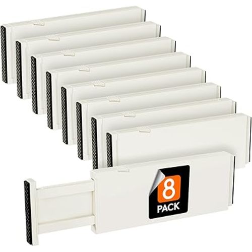 Lifewit 8 Pack Drawer Dividers Plastic 4" High, 11-17" Adjustable Drawer Organizers for Clothes, Expandable Dresser Separators in Bedroom/Bathroom/Kitchen/Office Organization and Storage, Beige