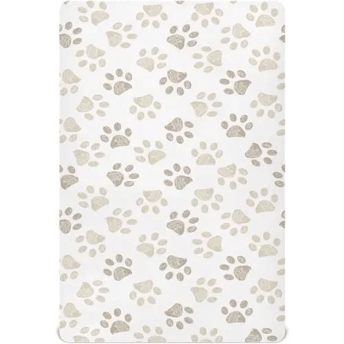 Fitted Crib Sheets Dog Puppy Footprints Stretchy Portable Playard Sheets for Baby Toddler, Breathable Soft Mini Crib Mattress 39 x 27 in for Boys and Girls