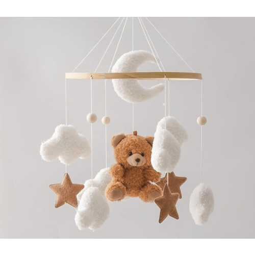 EERKEOD Baby Crib Mobile Bear Nursery Mobile for Boys Girls Teddy Velvet Mobile Nursery Decor for Infant Bedroom Hanging Baby Mobile for Bassinet Newborn Baby Gift（Brown Bear）