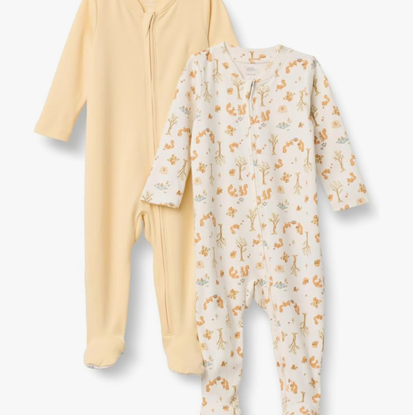 Amazon Essentials x Sofia Grainge Unisex Babies' Cotton Footed Sleep and Play One-piece Bodysuit, Pack of 2