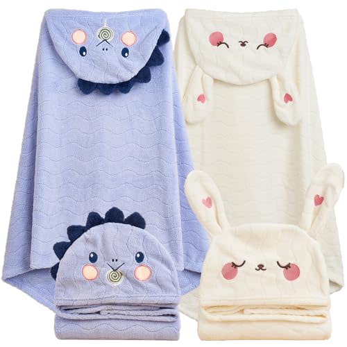 TMIELYBS Toddler Towels Hooded Kids Bath Towels 0-6 Years Unisex Toallas Para Bebe 2-Pack 27.5"X55" Thick Ultra Absorbent Soft Baby Towels with Hood Beach Towel Bathrobe for Children, Infant, Newborn