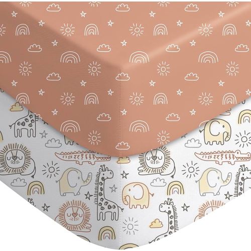 Yoofoss Baby Crib Sheets 2 Pack for Boys and Girls - 52x28 Fitted Crib Sheet Neutral Fits for Standard Crib and Toddler Mattress, Ultra Soft Breathable Microfiber Animal World