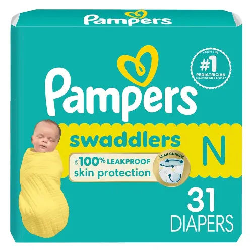 Pampers Baby Diapers - Swaddlers - Size 0, 31 Count, Ultra Absorbent Disposable Newborn Diaper