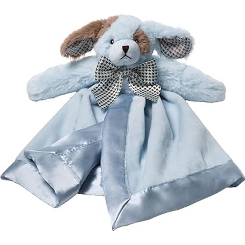 Bearington Baby Waggles Snuggler, 15 Inch Blue Puppy Dog Plush Stuffed Animal Security Blanket Lovey for Babies