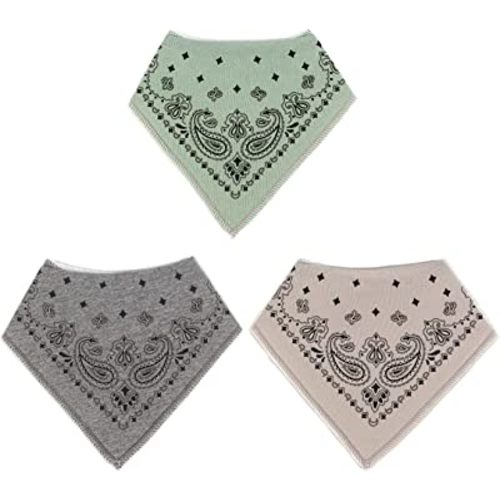 3-Pack Baby Bandana Drool Bibs for Boys and Girls with Adjustable Snaps, Organic Cotton Soft and Absorbent Toddler Baby Paisley Pattern Bibs for Drooling and Teething by LNGLAT