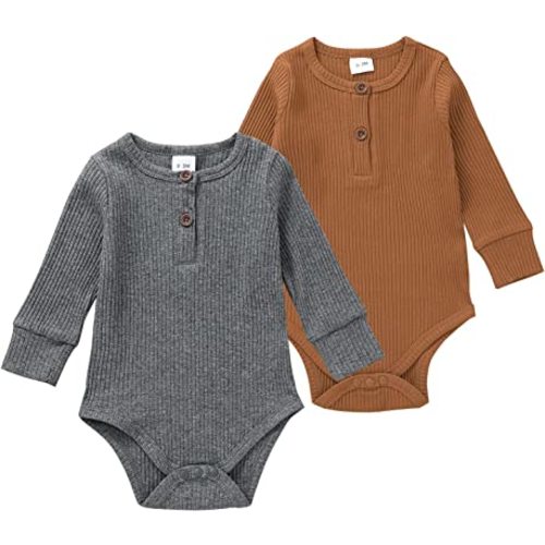 Baby Girl Boy 2 Pack Solid Long Sleeve Romper Bodysuit Clothes