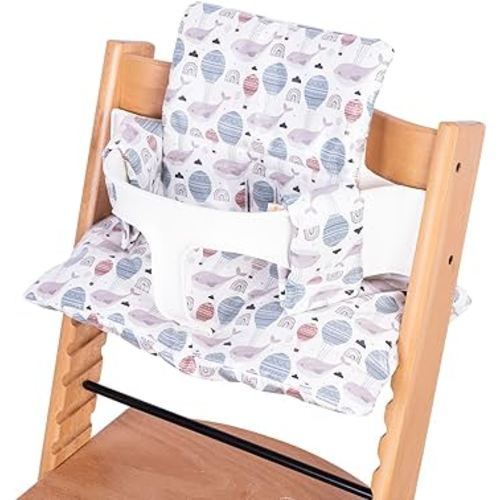 Waterproof & Extra Padded Dining Chair Seat Cushion, Wipe Clean Cushion for Stokke Tripp Trapp High Chair, 18" L x 11" W, Cartoon Printing Each (Sweet Dreams-Whales & Balloons)