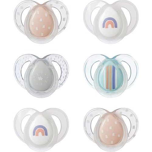 Tommee Tippee Nighttime pacifiers, 6-18 months, 6 pack of glow in the dark pacifiers with symmetrical silicone baglet