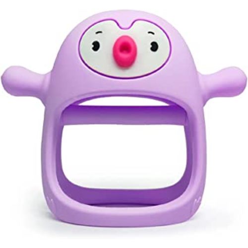 Smily Mia Penguin Buddy Never Drop Silicone Baby Teething Toy for 0-6month Infants, Baby Chew Toys for Sucking Needs, Hand Pacifier for Breast Feeding Babies, Car Seat Toy for New Born,Light Purple