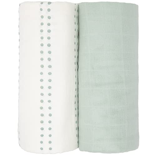 Sticky Toffee Muslin Swaddle Blankets for Baby Girl, Soft and Breathable Oeko-Tex Cotton Muslin Baby Blanket, Newborn Swaddling Wrap, Receiving Blanket, 47 in x 47 in, Mint Green Dots