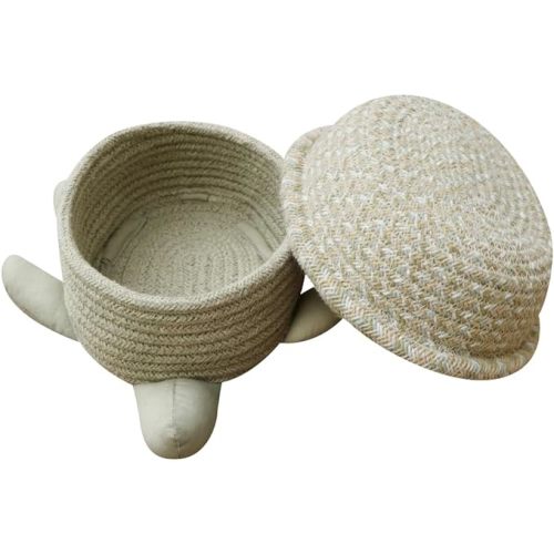 LORENA CANALS Basket for Kids Baby Turtle. Olive Ivory Natural Size: 4" x 10" x 9" - 4 x 10 x 9 in