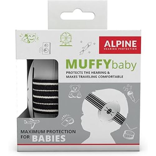 Alpine Muffy Baby Ear Protection for Babies and Toddlers up to 36 Months - CE & ANSI Certified - Noise Reduction Earmuffs - Comfortable Baby Headphones Against Hearing Damage & Improves Sleep - Black