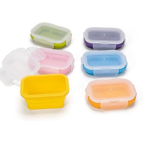 Collapsible Food Storage Containers with Lids, Small Silicone Snack Containers, Stackable Portion Control Containers, Mini Fridge Organizer, Microwave Freezer Dishwasher Safe, 6.5oz, 6 Pack
