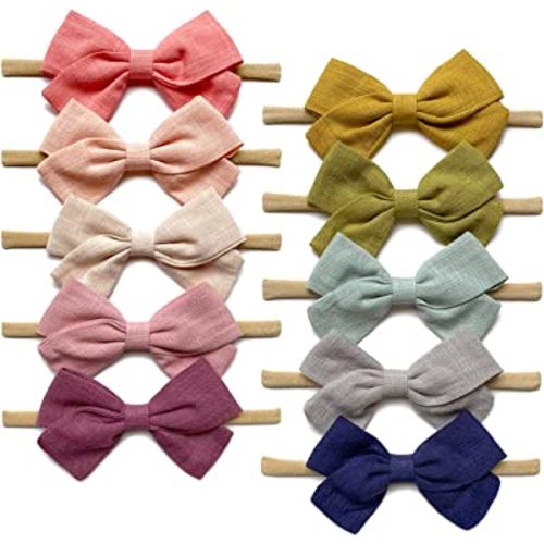 Cherssy Baby Girl Headbands and Hair Bows, 10pcs Stretchy Nylon Hairbands for Newborn, Infant, Toddlers