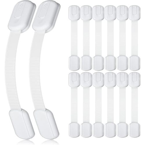 4our Kiddies 14 Pack Baby Proof Cabinet Latches, Childproof Drawer Latches with 12 Extra 3M Adhesives, Adjustable No Drilling Child Safety Cabinet Locks Straps Baby Drawer Locks for Kids Baby Safety