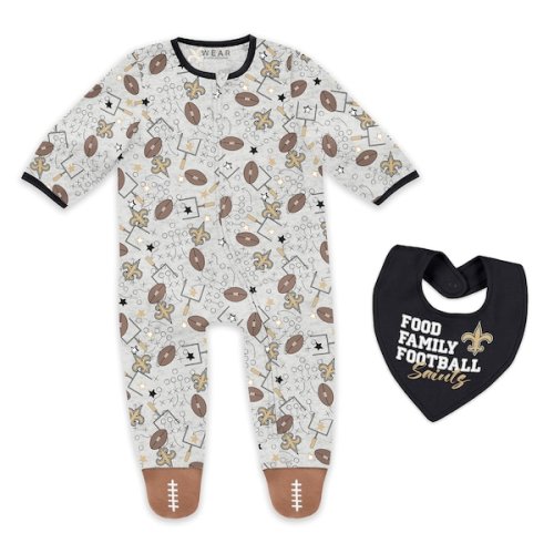 Infant & Newborn WEAR by Erin Andrews New Orleans Saints Sleep and Play Full-Zip Sleeper & Bib Set