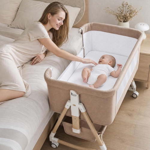 suihuooo 3 in 1 Baby Bassinet 6 Height Adjustable with Mattress and Breathable Mesh for Infants,Khaki