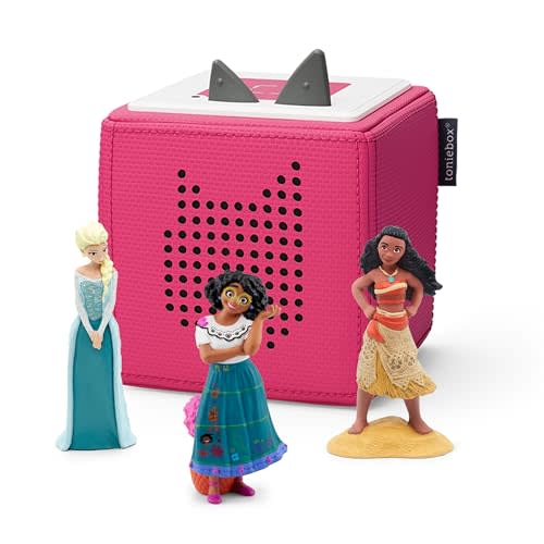 Toniebox Audio Player Starter Set with Moana, Elsa, and Mirabel (Encanto) - Listen, Learn, and Play with One Huggable Little Box - Pink