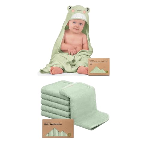 KeaBabies Baby Hooded Towel and Baby Washcloths for Newborn, Kids - Baby Towel, Toddler Towels, Hooded Towels for Baby - Bath Baby Towels, Face Towel, Face Cloths