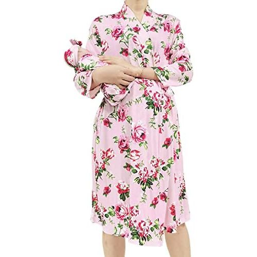 SUFEINI Maternity Robe and Matching Baby Swaddle Blanket Set, Mommy Robe with Receiving Blanket Girls Boys Sleepwear