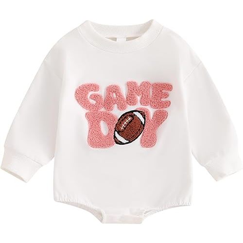 Karwuiio Baby Boys Girls Fall Winter Outfits Long Sleeve Oversized Football Pullover Sweatshirt Romper Toddler Infant Clothes