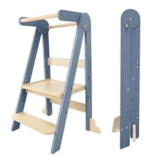 Nordi Foldable Toddler Kitchen Tower,Montessori Kitchen Stools Helper,Standing Tower with 3 Adjustable Heights,Suitable Age for 1.5-6 Years,Grey