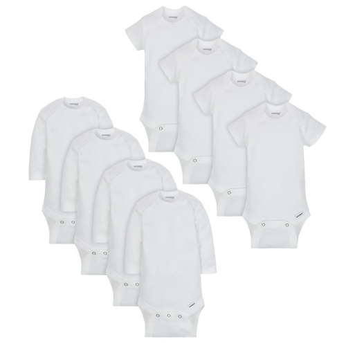 8-Pack Baby Neutral White Bodysuits Short Sleeve and Long Sleeve