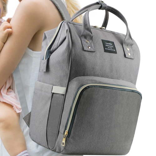 LAND Dark Gray Unisex Mommy Diaper Bag type Backpack Large Capacity Maternity Baby Nappy Bag Waterproof