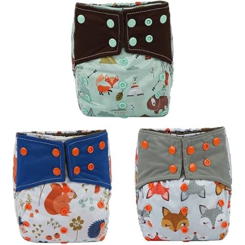 3 AIll in One Cloth Diapers Nappies for Night AIO Sewn in Insert Reusable Washable (Arrow Pineapple Pack)