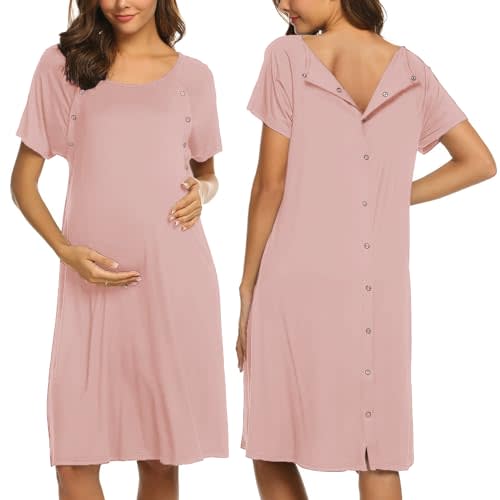Ekouaer Women’s Nursing/Delivery/Labor/Hospital Nightdress Short Sleeve Maternity Nightgown with Button S-XXL