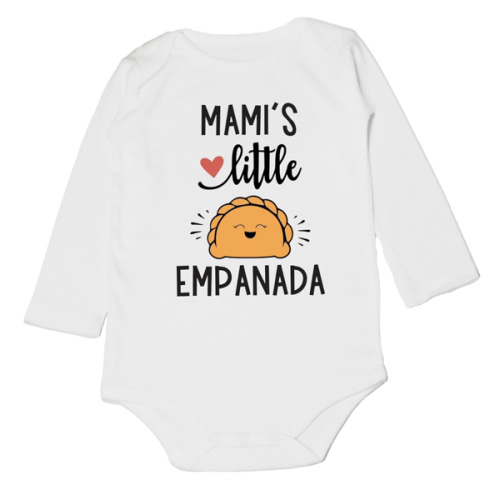 Mami's Little Empanada Bodysuit Spanish Food Little Frijolito Infant Shirt Baby Party Shower Announcement (12-18 Months, Cute-Long Sleeve Romper)