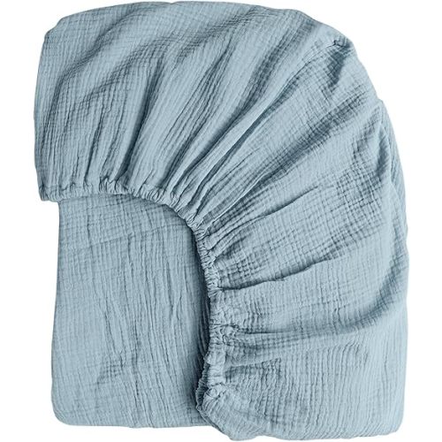 Konssy Muslin Crib Sheets for Girl Boy, Soft and Breathable Cotton Baby Sheets for Standard Crib Mattress, 52"x 28" (Blue)