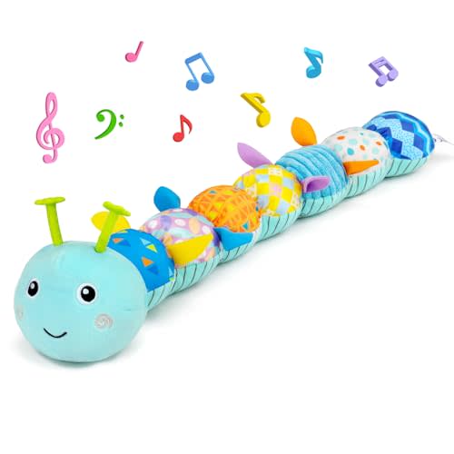 Baby Tummy Time Toy 0-6 Month Musical Stuffed Animal Plush Caterpillar Toy for Infant 6-12 Month Teething Sensory Toy with Crinkle Rattle for Babies 0-3-6 Month Newborn Toy for Boy Girl Birthday Gift
