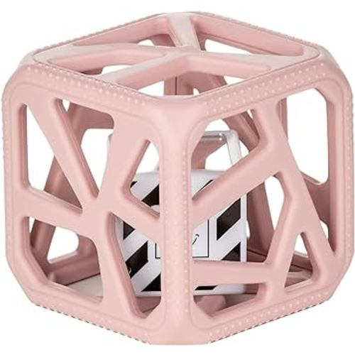 Malarkey Kids Silicone Teething Toys Chew Cube Baby Toy Activity Cube for New Born Babies Toys Rattle Teether Four Way Sensory Stimulation (Easy Grip, BPA Free Non Toxic, Mauve, Pack of 1)