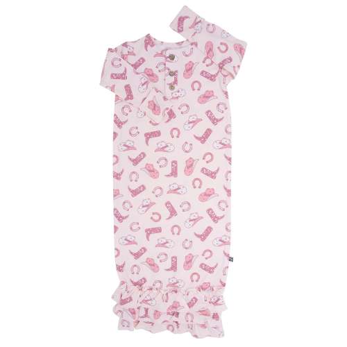 Pink Western Boots Ruffle Baby Gown