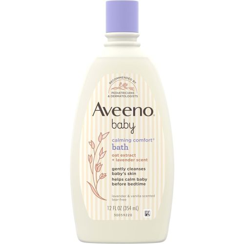 Aveeno Baby Nighttime Calming Comfort Bath, Body & Hair Wash with Relaxing Lavender & Vanilla Scents & Oat Extract, Tear-Free Formula, No added parabens, & Soap-Free, 12 fl. oz