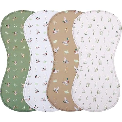4 PCS Mallard Duck Baby Burp Cloths, Muslin Duck Hunting Newborn Spit up Rags 19 X 9 Inch Absorbent Burping Towel for Newborn Nursery Infant Boy Girls