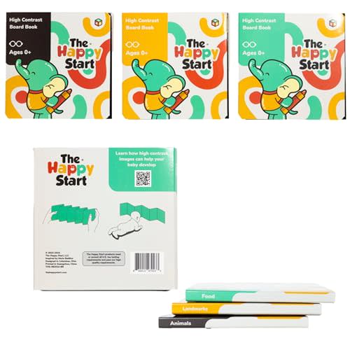 Happy Start High Contrast Board Book: Easy to Clean - Hospital Approved - Stands on Its Own - Tummy Time Toys - Black and White High Contrast Baby Toys - Ages 0+ (English (Pack of 3))
