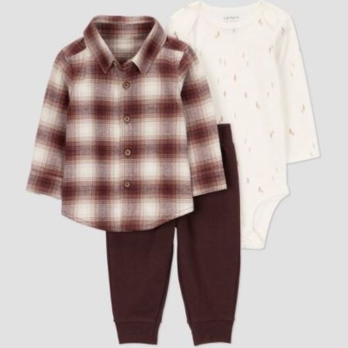 Carter's Just One You® Baby Boys' 3pc Plaid Top & Bottom Set - Brown