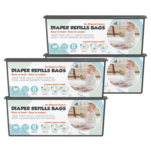 Diaper Pail Refills Bags with 30 Bags Compatible with Genie Easy Roll Signature and Platinum Diaper Pails, 7-Layer Odor-Barrier Technology, 4 Pack (120 Bags)