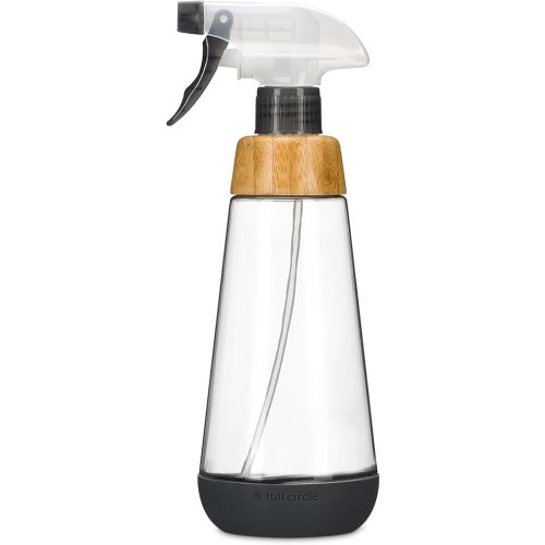 Full Circle Bottle Service-Refillable Glass Spray Bottle for Cleaning -Versatile Stream & Mist Options, Bamboo, Silicone Boot- Ideal for Non-Toxic Solutions & Plant Care, 16oz, Gray