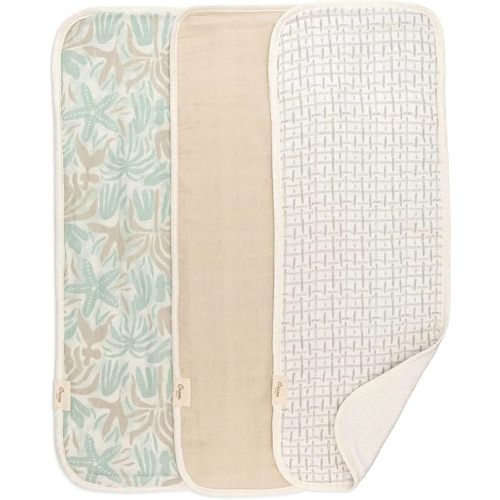 Crane Baby Muslin Baby Burp Cloths, Lightweight Absorbent Burp Cloth, Beach Life Starfish, Set of 3, 7” x 20”, Newborn Baby Essentials, Burp Cloths Baby Boy, Burp Cloths Baby Girl, Newborn Essentials